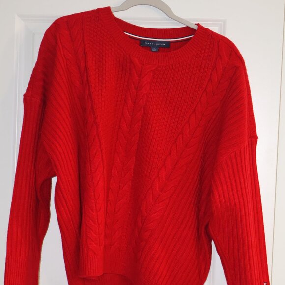Tommy Hilfiger Cable Knit Crewneck Sweater Red XL - Picture 4 of 7